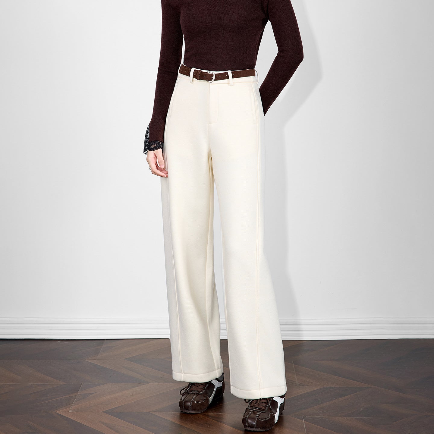 Women's Casual High Waist Straight Leg Pants Polyester Fiber Button Closure 3D Tailoring Ci Walk Suitable