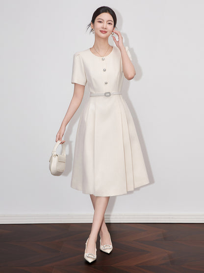 Slimming High Waist Short Sleeve V-Neck Fashion Design Dress Knee-Length A- Line Silhouette Stand Collar Unique Style Summer Dre