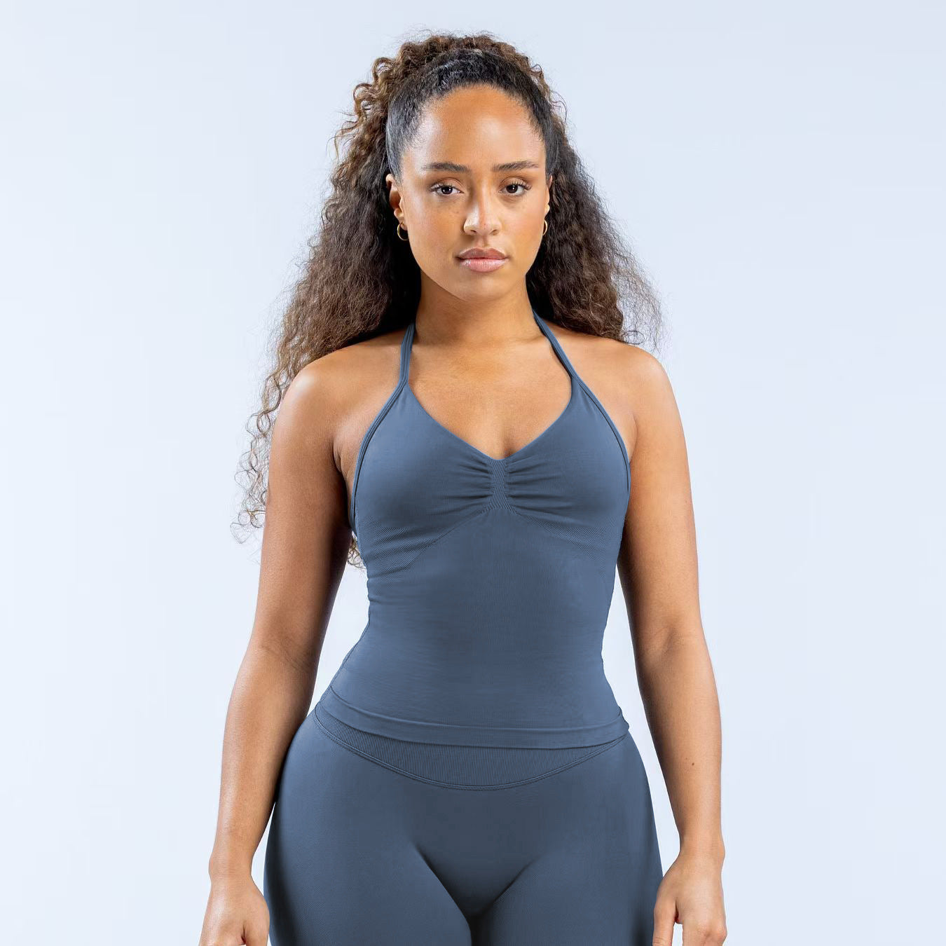 Longline Strappy Top Women Seamless Yoga Tank Tops Ruched Backless Gym Clothes Workout Sleeveless Shirts With Buit In Bra
