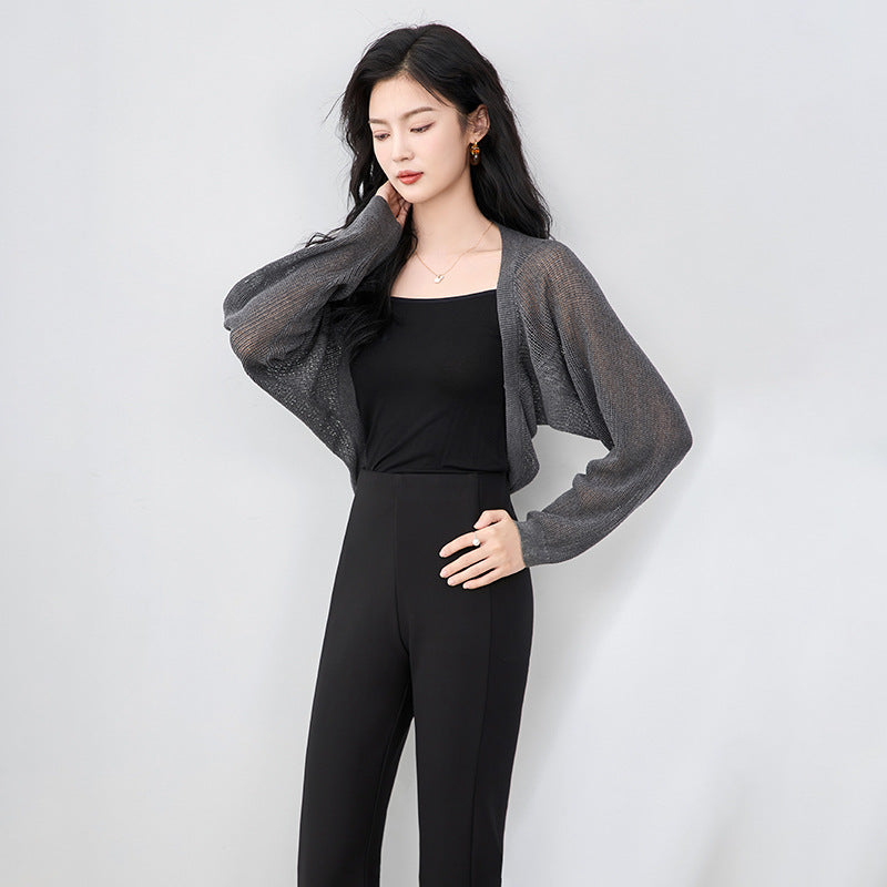 French Ice Silk Knitted Sun-Proof Cardigan Top Women's Summer Thin Jacket Waistcoat Suspender Skirt Shawl Outer Match Blouse