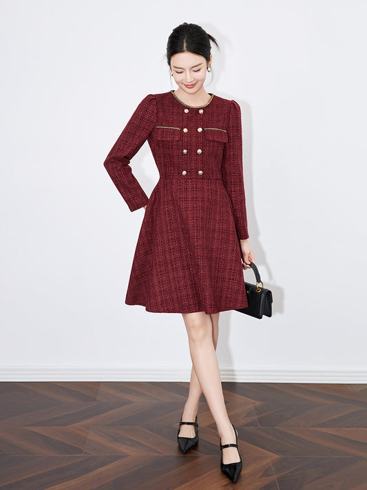 Elegant Midi Length Long Sleeve Dress Waist Cinched Commute Friendly Chic Office Wear South Oil Little Fragrance Style