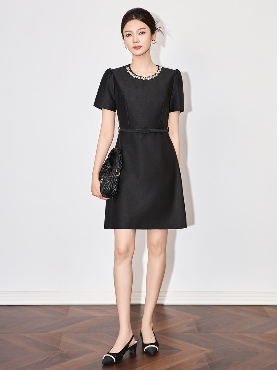 Simple Black Vintage Short Evening Dress Women Clothes New Summer Elegant Pearl O-Neck Slim Mini Party Club Prom Vestidos Fiesta