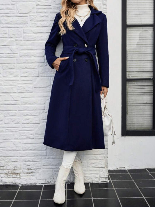 Women's Cross-border New Autumn and Winter British Style Coat Belt Jacket Extended Plaid Trench Coat Women Loose and Comfortable