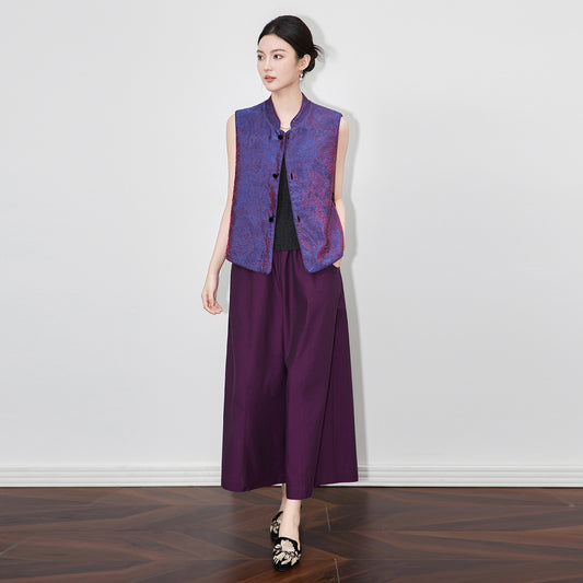 Exquisite Velvet Lining Color Buckle Satin Double Sided Double Wear Fine Workmanship National Trend Silk Cashmere Vest