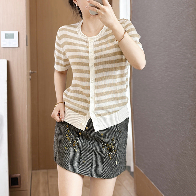 Thin Ice Silk Tee Shirt Femme 2023 Summer Casual Loose Top Short Sleeve Black T Shirt Women Pullover Tees V Neck Knitted Tshirts