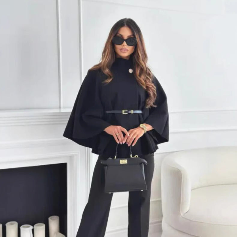 Elegant Solid Jackets Fashion Women Single Breasted Batwing Sleeve Thick New Coats Casual Loose Office Lady Chic Jacket