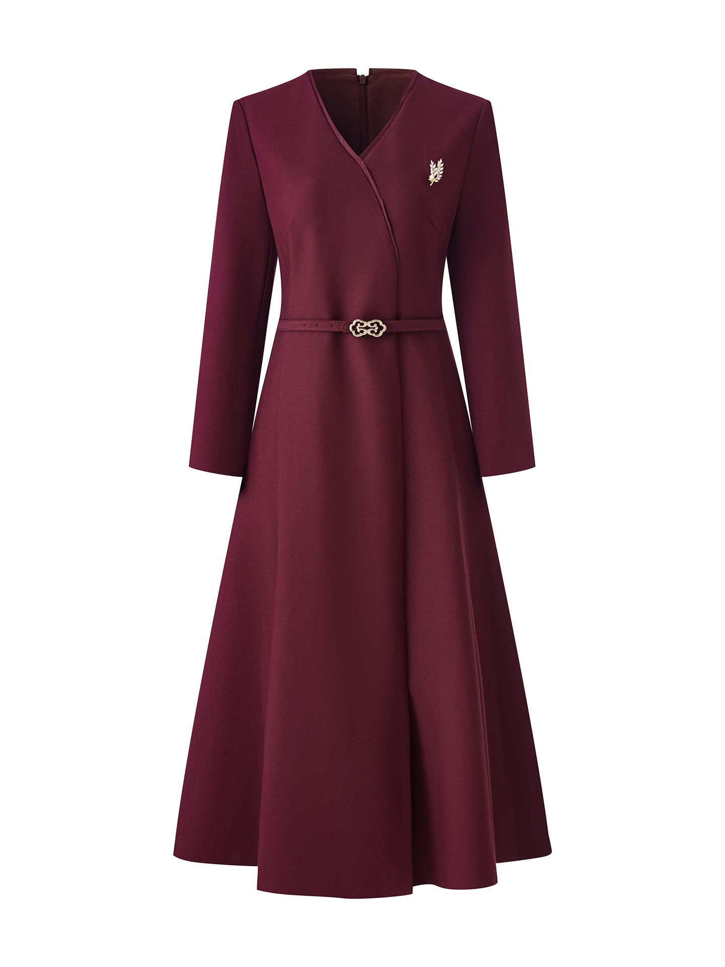 Elegant Commuter Office Lady Business Dresses V-neck Long Sleeve High Waist Belt Slim A-line Elegant Evening Dress