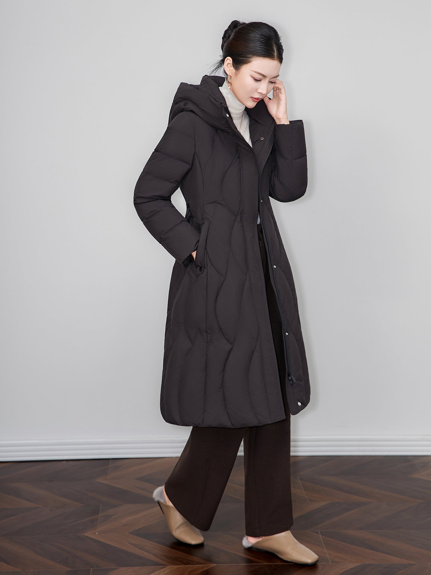 Women's Mid-Length down Jacket White Duck Feather Thick Warm Coat with Hood Autumn Winter New Style Fashionable Outerwear