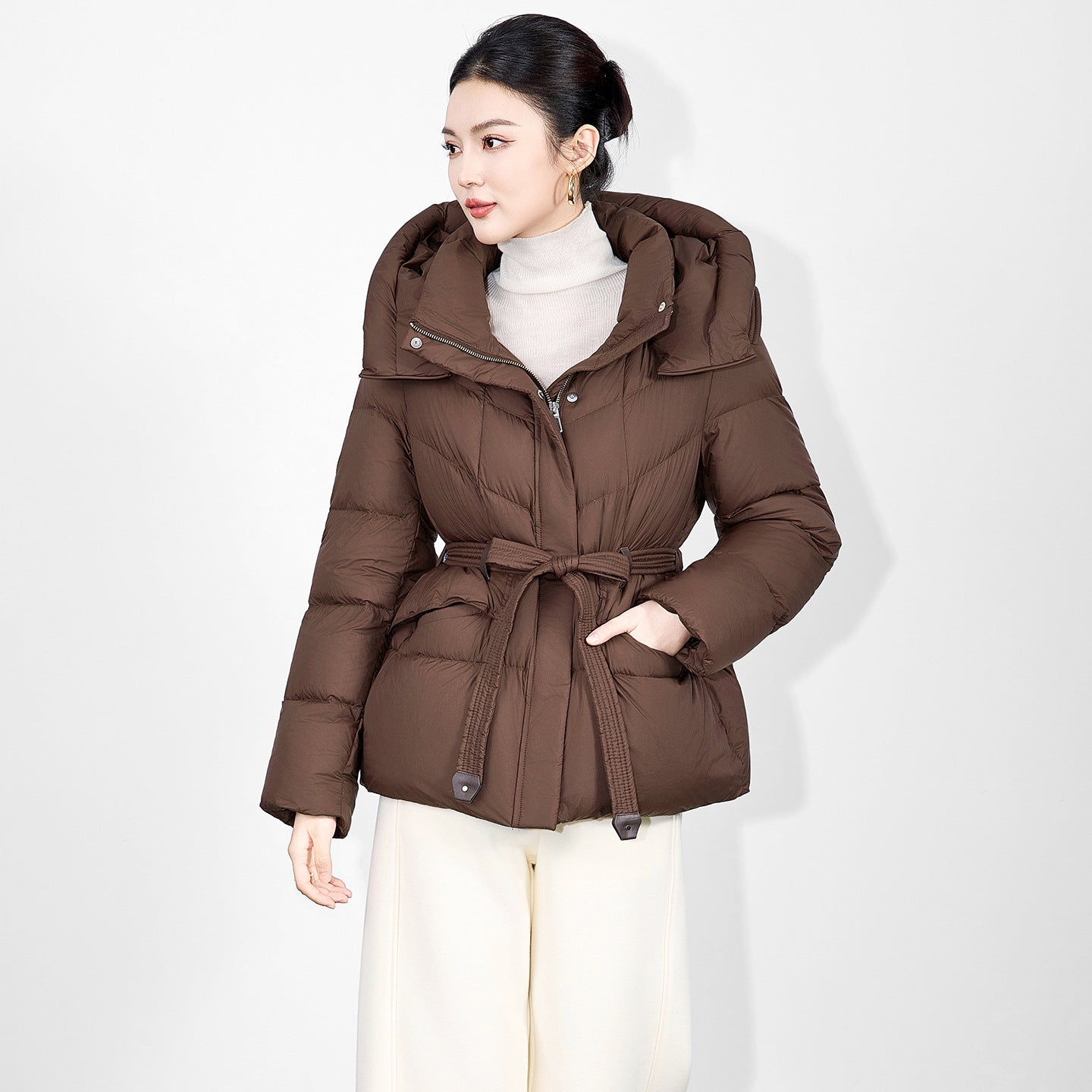 Women's Winter Jacket Female Casual Waist Slimming Hooded Short Cotton Jacket Women Pure Color High Collar Warm Parkas