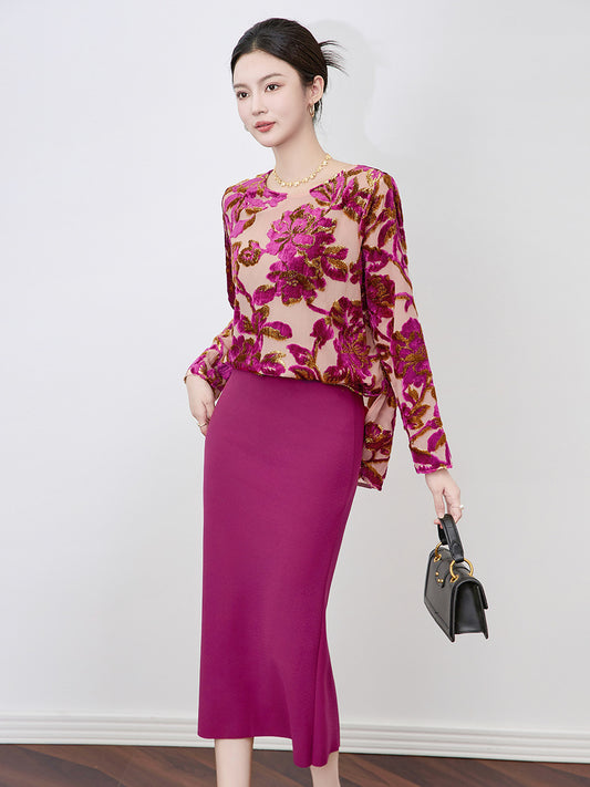 Elegant Heavy Embroidery Shiny Thread Velvet Fashion Long Sleeve Women's Top Luxury Feel Round Neck Sweatshirt Commute Style
