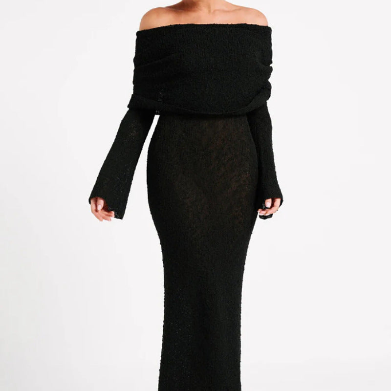Slim Fit Hip Hing Long Skirt One Shoulder Design High Waist Polyester Fabric Long Summer Dress