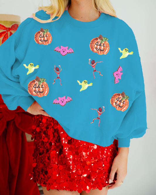 Women s Halloween Loose Sweatshirt Long Sleeve Round Neck Pumpkin Print Pullover