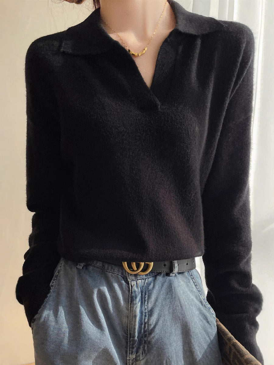 High Quality Sweater Women's Lapel Pullover Women's Winter Cashmere Sweater Solid Knitted Sweater Autumn Fashion Sweater