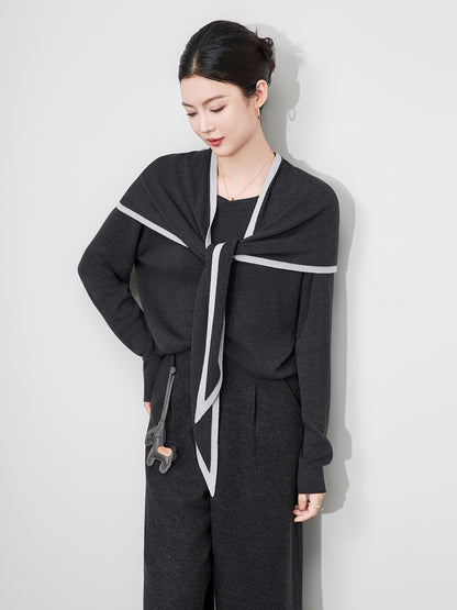 Korean Style Long Sleeve Navy Collar Shawl Women's Knitted Sweater Fashionable Anti-Aging Design Short Length Comfortable Fit
