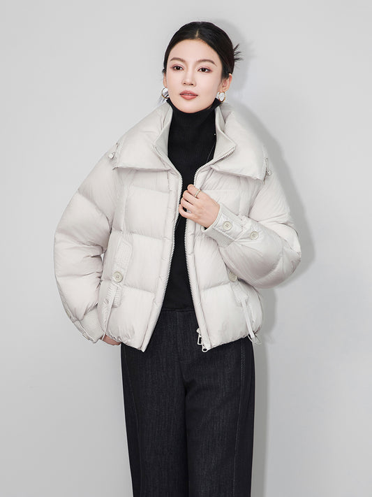 Winter New Women's Casual Fashion Stand Collar Short Down Jacket Warm Outerwear Long Sleeve 85% Down Cozy Coat for Ladies