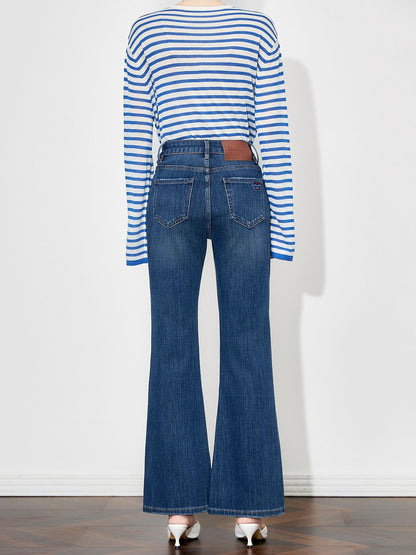 Spring New Sky Blue High Waist Mid Line Slim Fit Micro La denim Pants