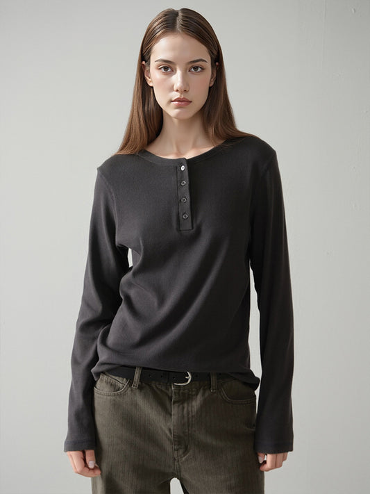 Women's Long Sve T-irt Linen Cotton Lyocell Henry Collar Base Irt Early Autumn Outerwear Tee Colors