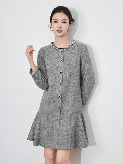 Fashionable Sequin Round Neck Short Sleeve Women's Dress Summer Embroidered Decoration Hemline Overhead One Piece Dress