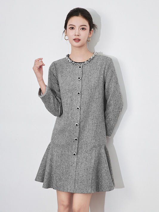 Fashionable Sequin Round Neck Short Sleeve Women's Dress Summer Embroidered Decoration Hemline Overhead One Piece Dress