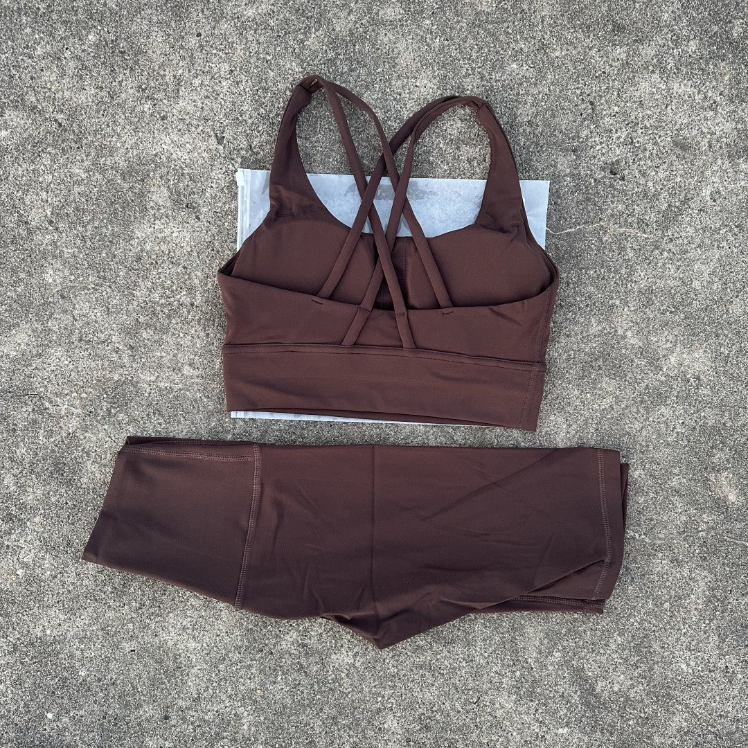 Solid Color Gym Cycling shorts Yoga Set Short Legging +Cross Back strap Sport Bra Athletic Women Suit Comprehensive Training Jog