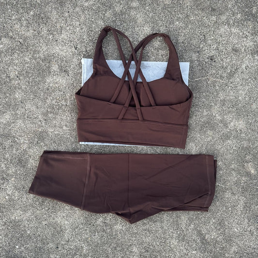 Solid Color Gym Cycling shorts Yoga Set Short Legging +Cross Back strap Sport Bra Athletic Women Suit Comprehensive Training Jog