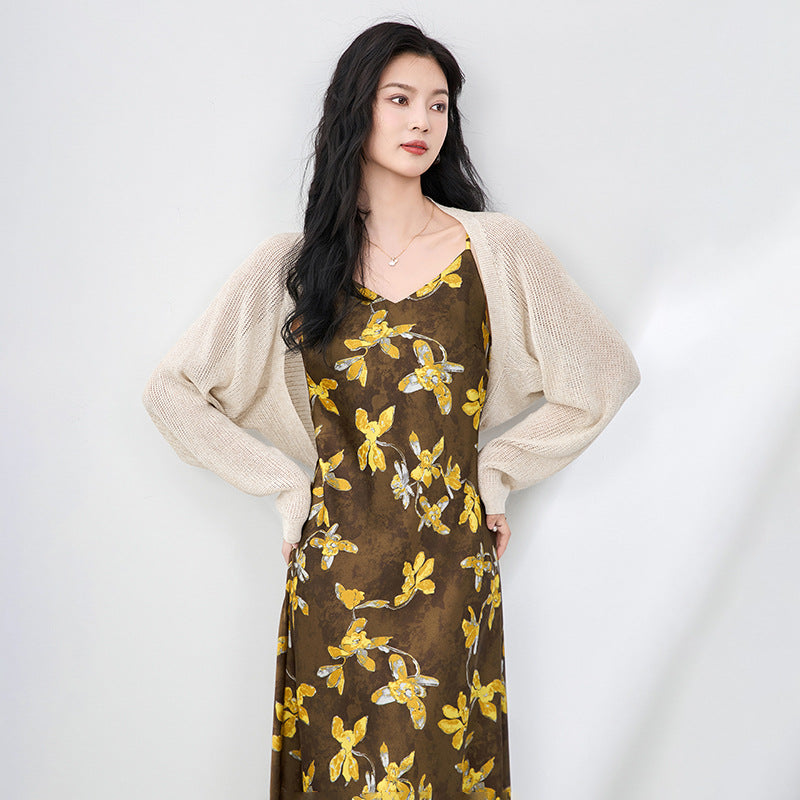 French Ice Silk Knitted Sun-Proof Cardigan Top Women's Summer Thin Jacket Waistcoat Suspender Skirt Shawl Outer Match Blouse