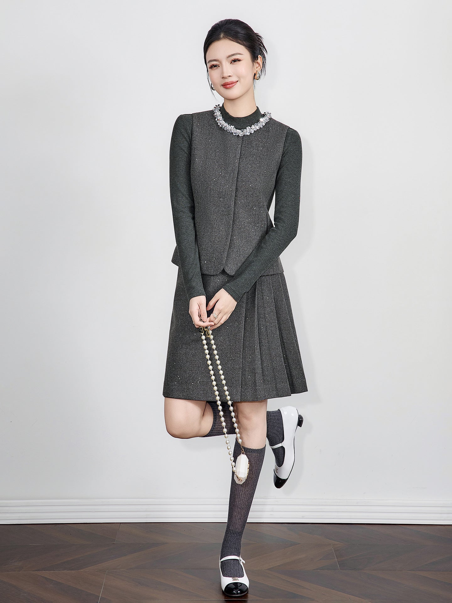 French Style Sweater Knitted Cardigan Coat Mini Skirt Two-Piece Set Luxury Sensation Floral Patchwork Short Skirt Autumn