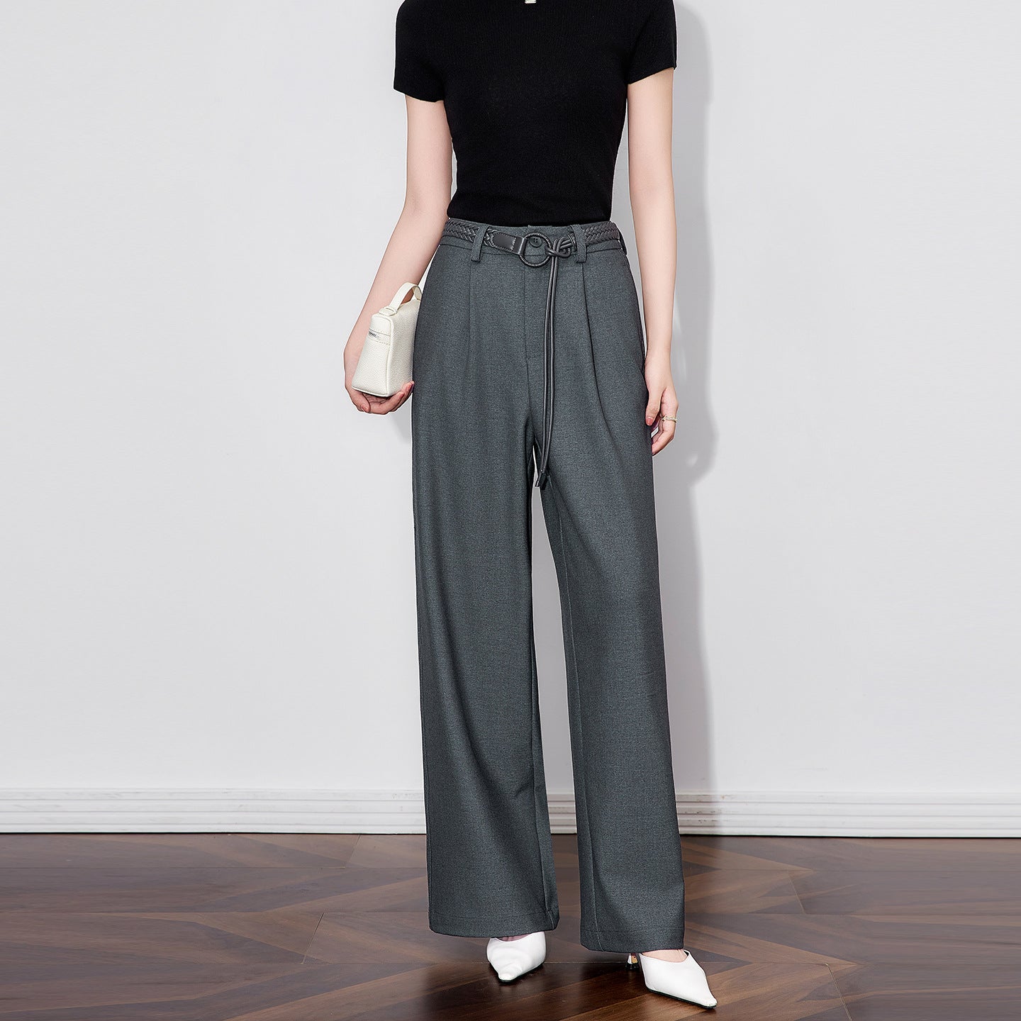 Caramel Color Women's High Waist Belted Slim Fit Long Pants Autumn  New Style Fashionable Commute Casual Trousers