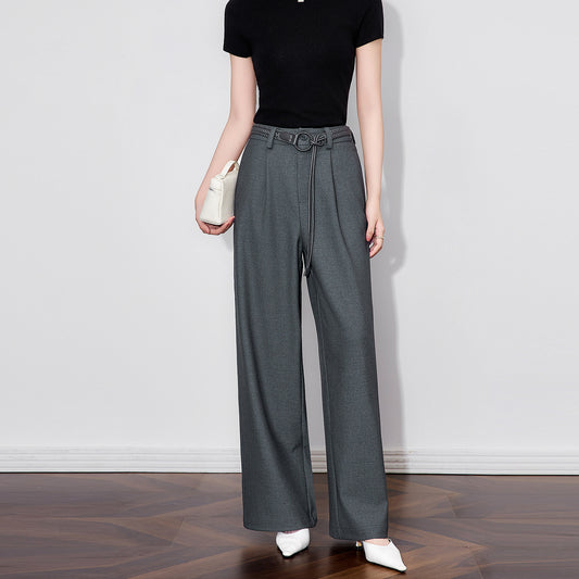 Caramel Color Women's High Waist Belted Slim Fit Long Pants Autumn  New Style Fashionable Commute Casual Trousers