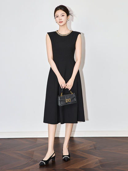 French Style Diamond Embellished Sleeveless Waist-Cinched White Vest Dress Women's Preorder Spring Summer Heavy Duty
