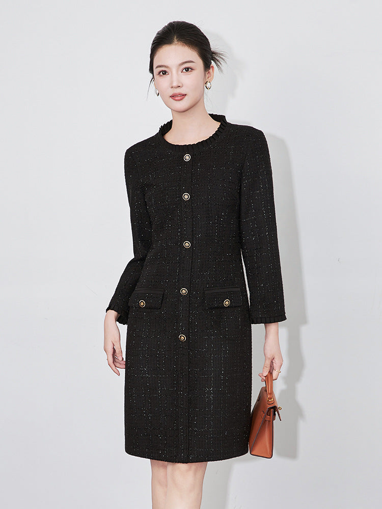 Slim Fit Knee-Length Round Neck Dress Long Underdress Wrap Bodycon Skirt Sweater Dress Elegant Lady Style Autumn Winter Dress