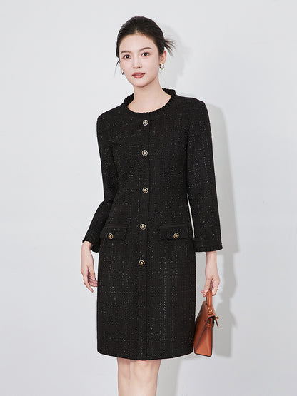Slim Fit Knee-Length Round Neck Dress Long Underdress Wrap Bodycon Skirt Sweater Dress Elegant Lady Style Autumn Winter Dress