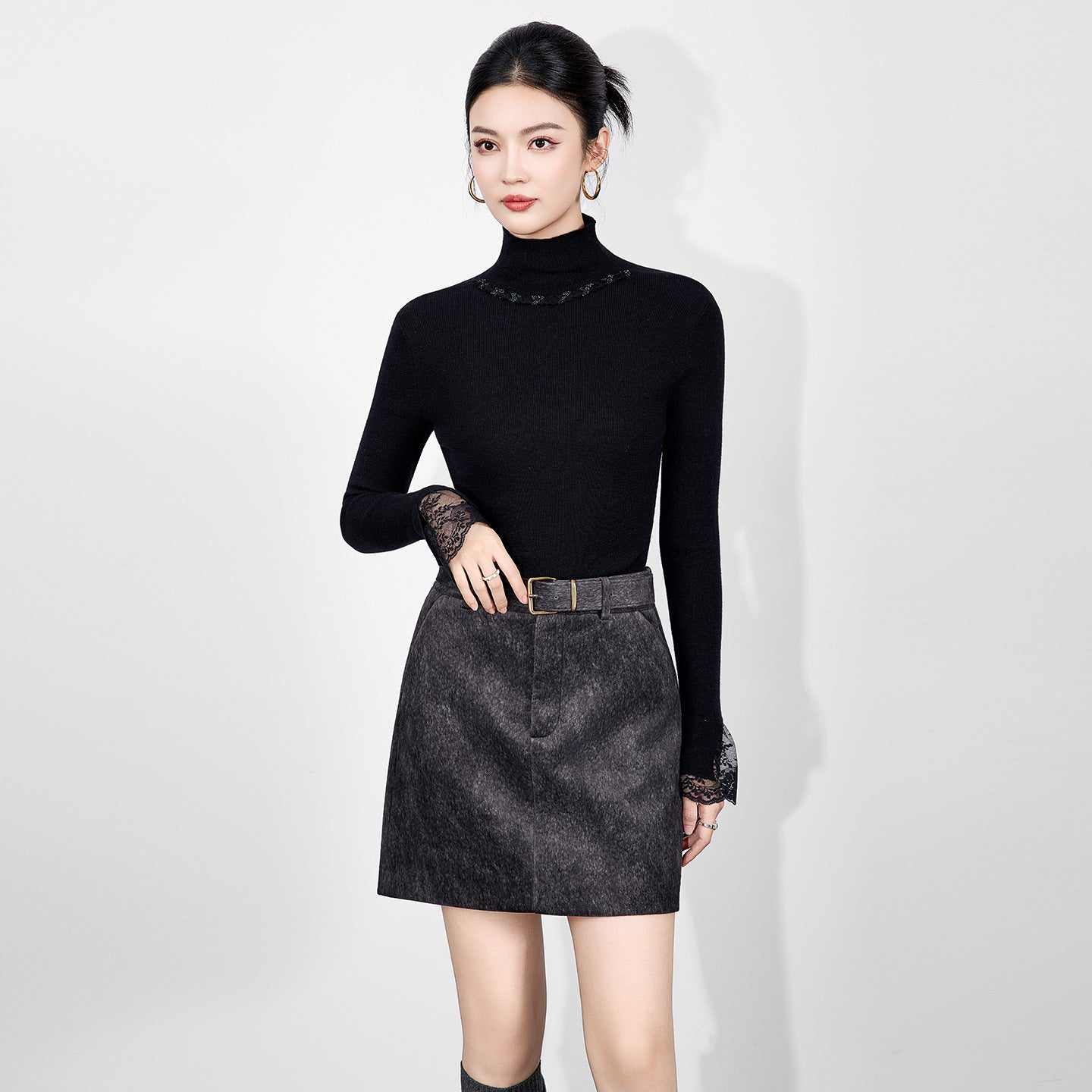 Korean Sle Diamond Embedded Knitted Base Irt Comfortable Soft F High Collar Sweater Trendy Unique Inner Wear Top