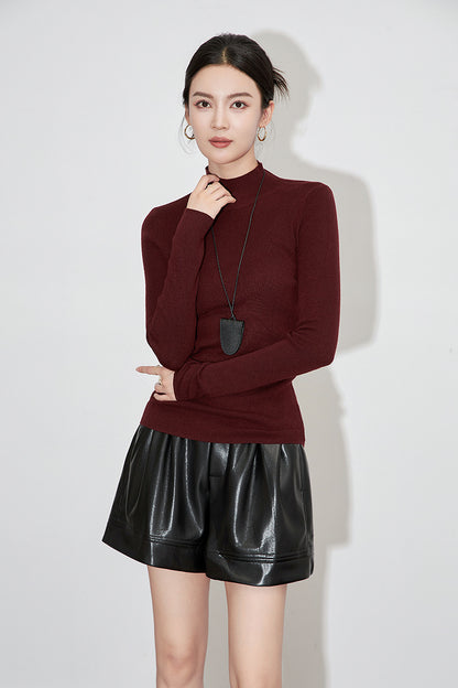 Fashionable Half High Collar Slim Fit Long Sleeve Overhead Knitwear Women's Base Shirt Autumn Winter Tight New Style Crew Neck