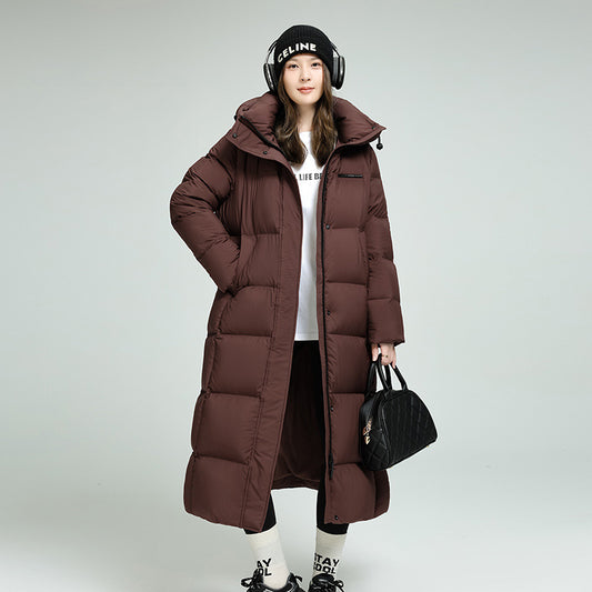 Long Over-Knee down Jacket for Couples Autumn Winter Casual Loose Women's Men's Cross-Border Durable Polyester Fiber