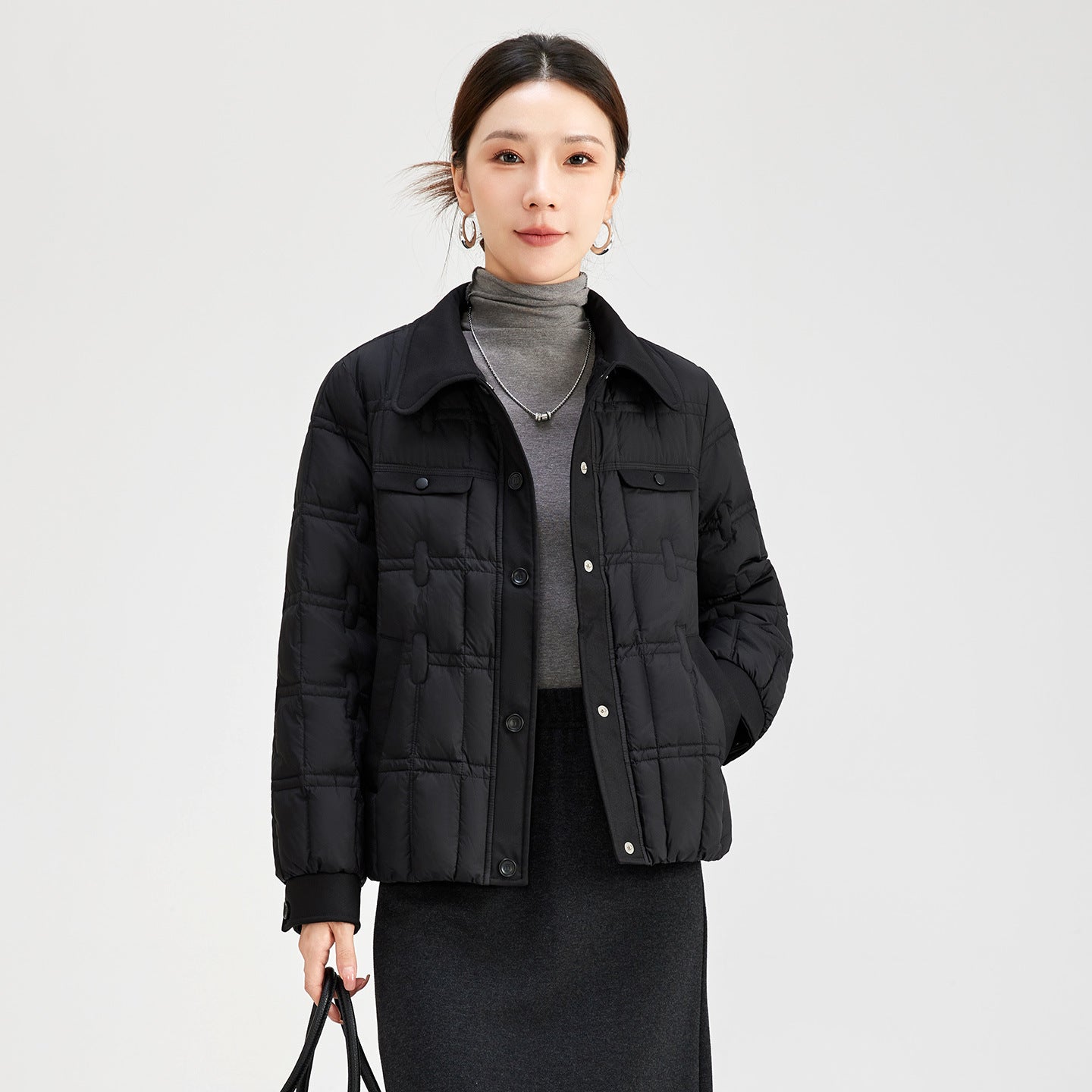 Lightweight Short White Duck down Jacket for Women Fashionable Autumn Winter Coat Stand Collar Warm Small Size Outerwear