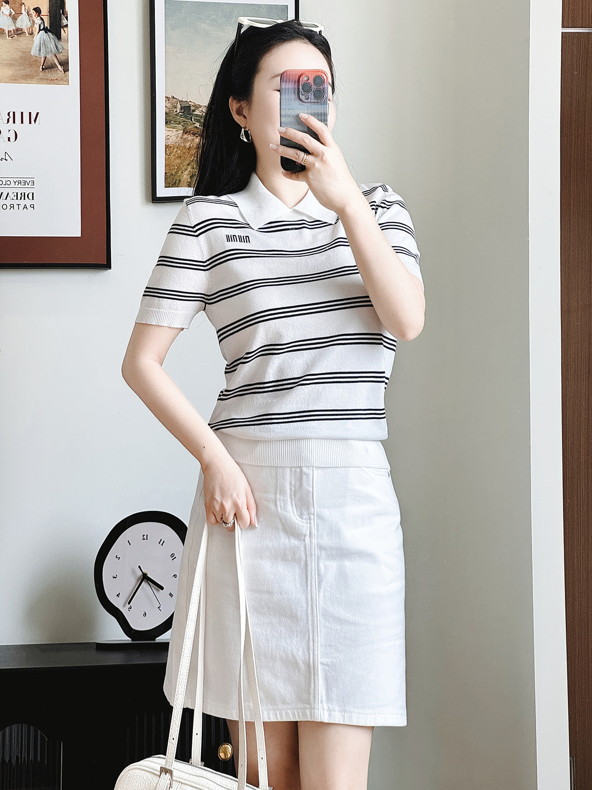 Loose Fit Ne Striped Knitted Ort Sve T-irt Women Summer Plus Size Korean Sle F Sve Top in K Blue