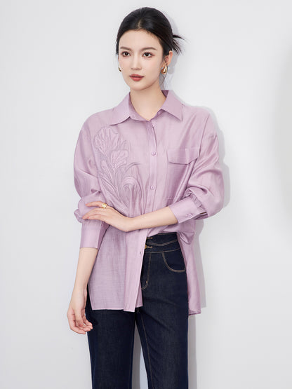 Elegant Loose Sun Protection Silk Shirt Lazy Style Beautiful Spring Summer New Arrival Women's Button Up Casual Polo Shirt
