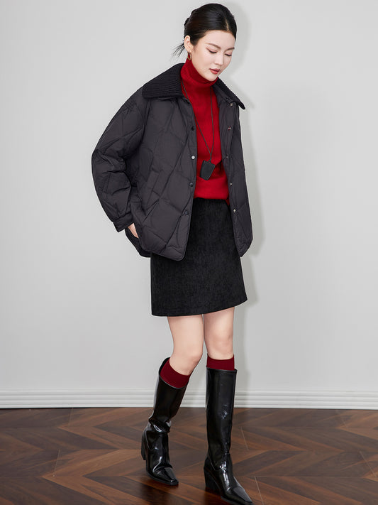 Elegant Ladylike Duck Down Jacket Lightweight Short Sleeve Long Sleeve Stand Collar Quilted Nylon Fabric French Style Commute