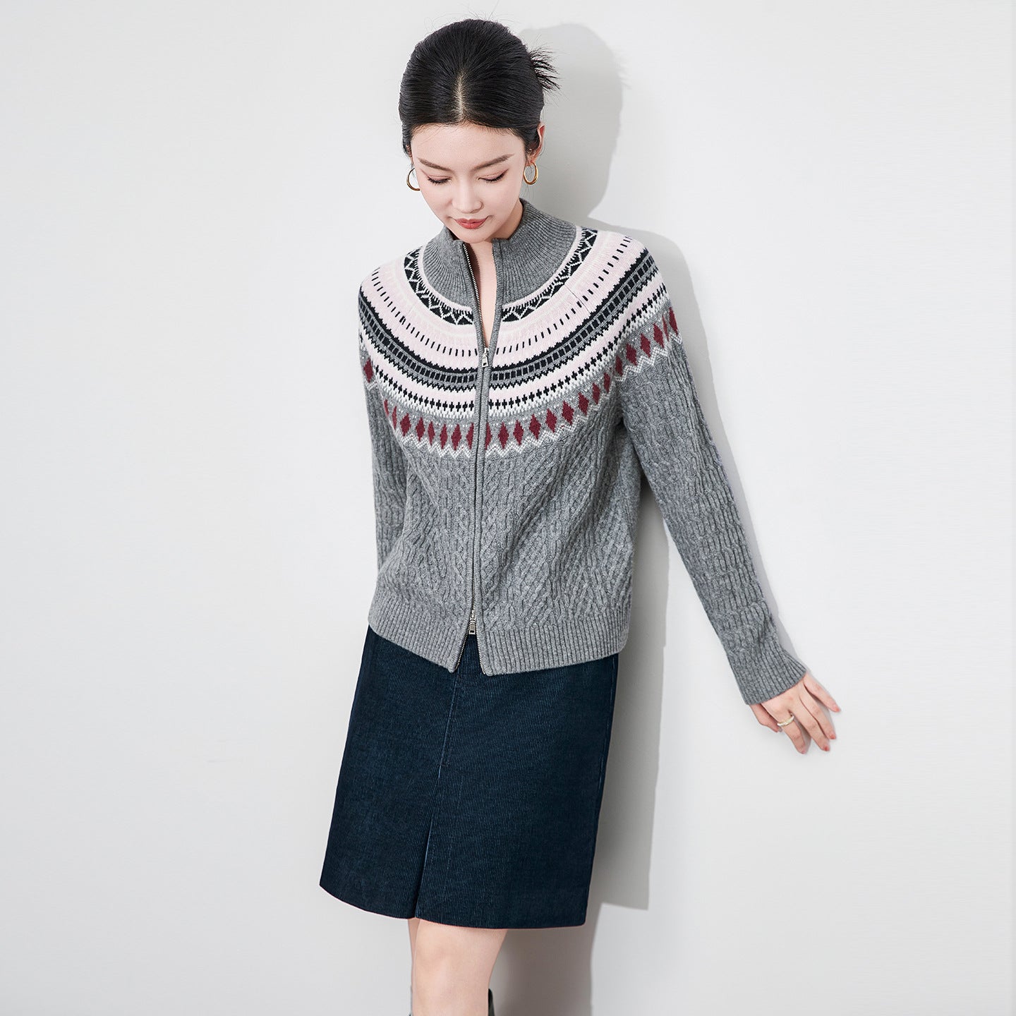 Soft Skin-friendly Full Wool Knitted Sweater Coat Women's Autumn Fashion Island Stripe Twisted Knit Open Cardigan Coat