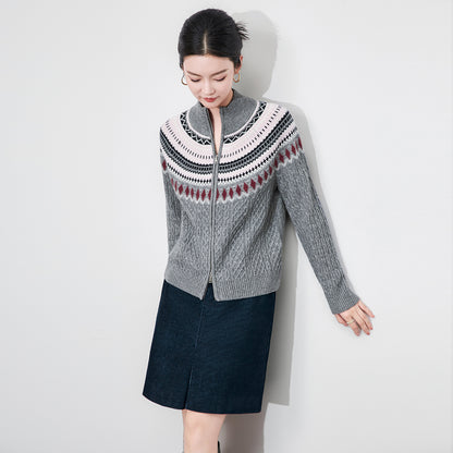 Soft Skin-friendly Full Wool Knitted Sweater Coat Women's Autumn Fashion Island Stripe Twisted Knit Open Cardigan Coat