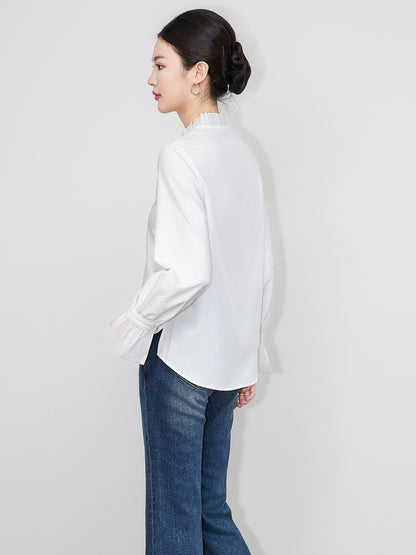 Standing Collar Commuting Shirt For Women's Summer 2025 New French Quarter Sleeved Women
