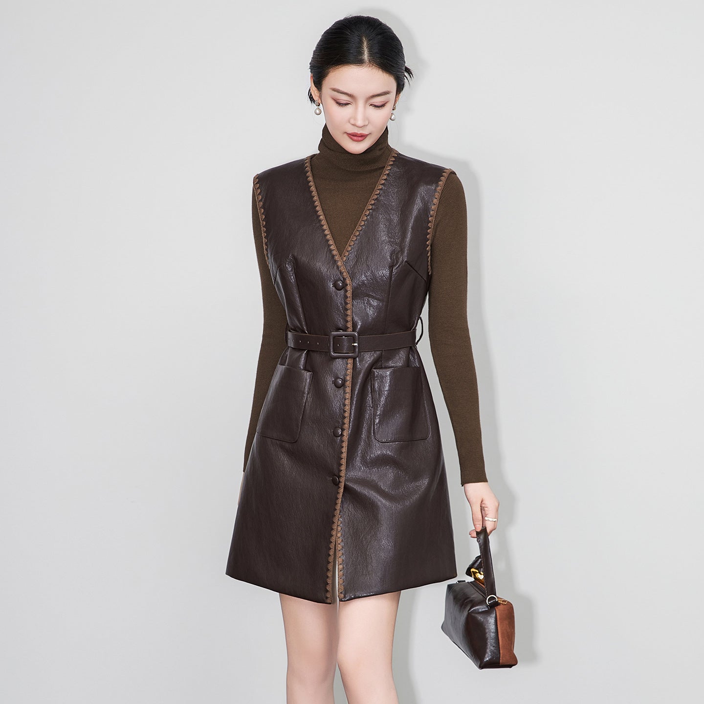 Genuine Leather Sheepskin Vest for Women 2025 New Advanced Design Round Neck Dress Tank Top Oversized