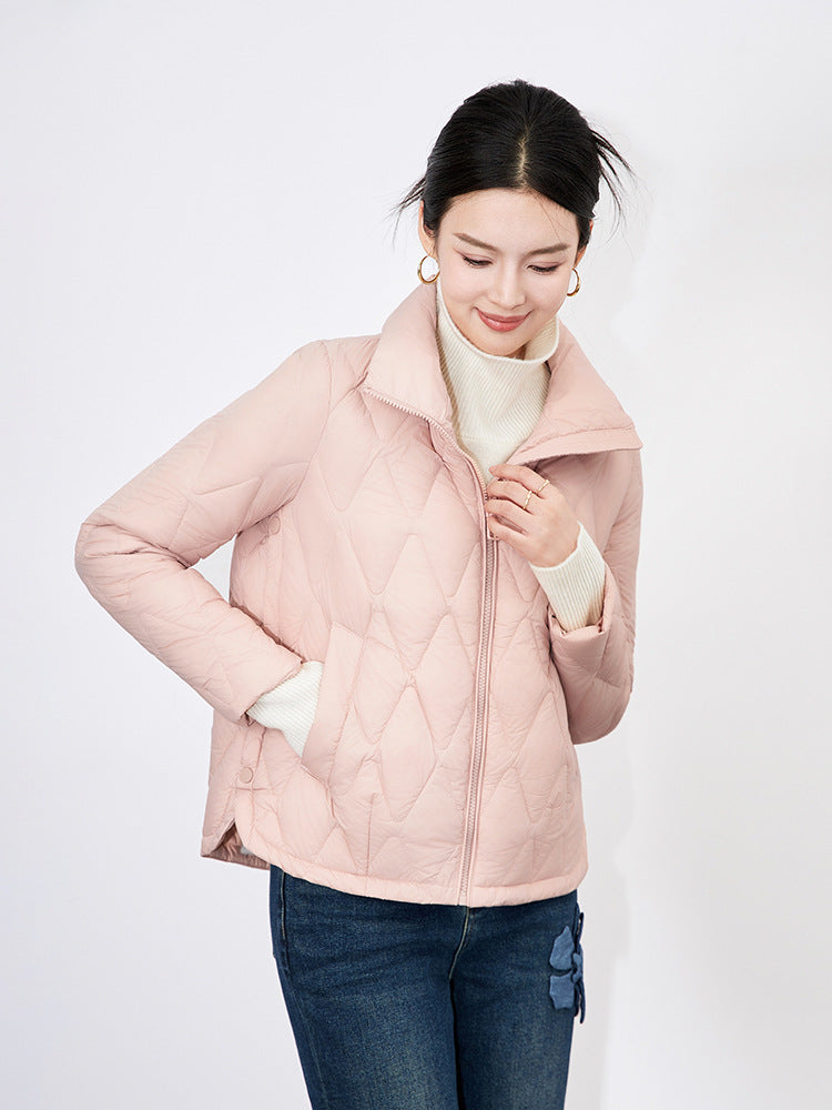 Lightweight Short Duck Down Jacket Women's Casual Long Sleeve Warm Outerwear Stylish French Style Commute Fashion Winter Coat