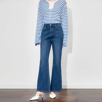 Spring New Sky Blue High Waist Mid Line Slim Fit Micro La denim Pants