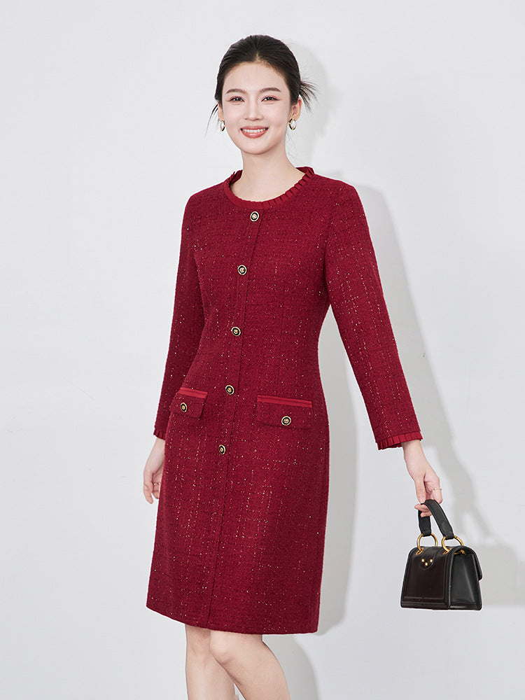 Slim Fit Knee-Length Round Neck Dress Long Underdress Wrap Bodycon Skirt Sweater Dress Elegant Lady Style Autumn Winter Dress