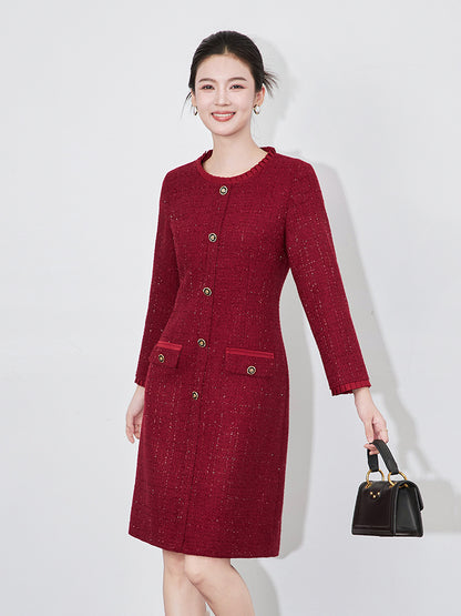 Slim Fit Knee-Length Round Neck Dress Long Underdress Wrap Bodycon Skirt Sweater Dress Elegant Lady Style Autumn Winter Dress