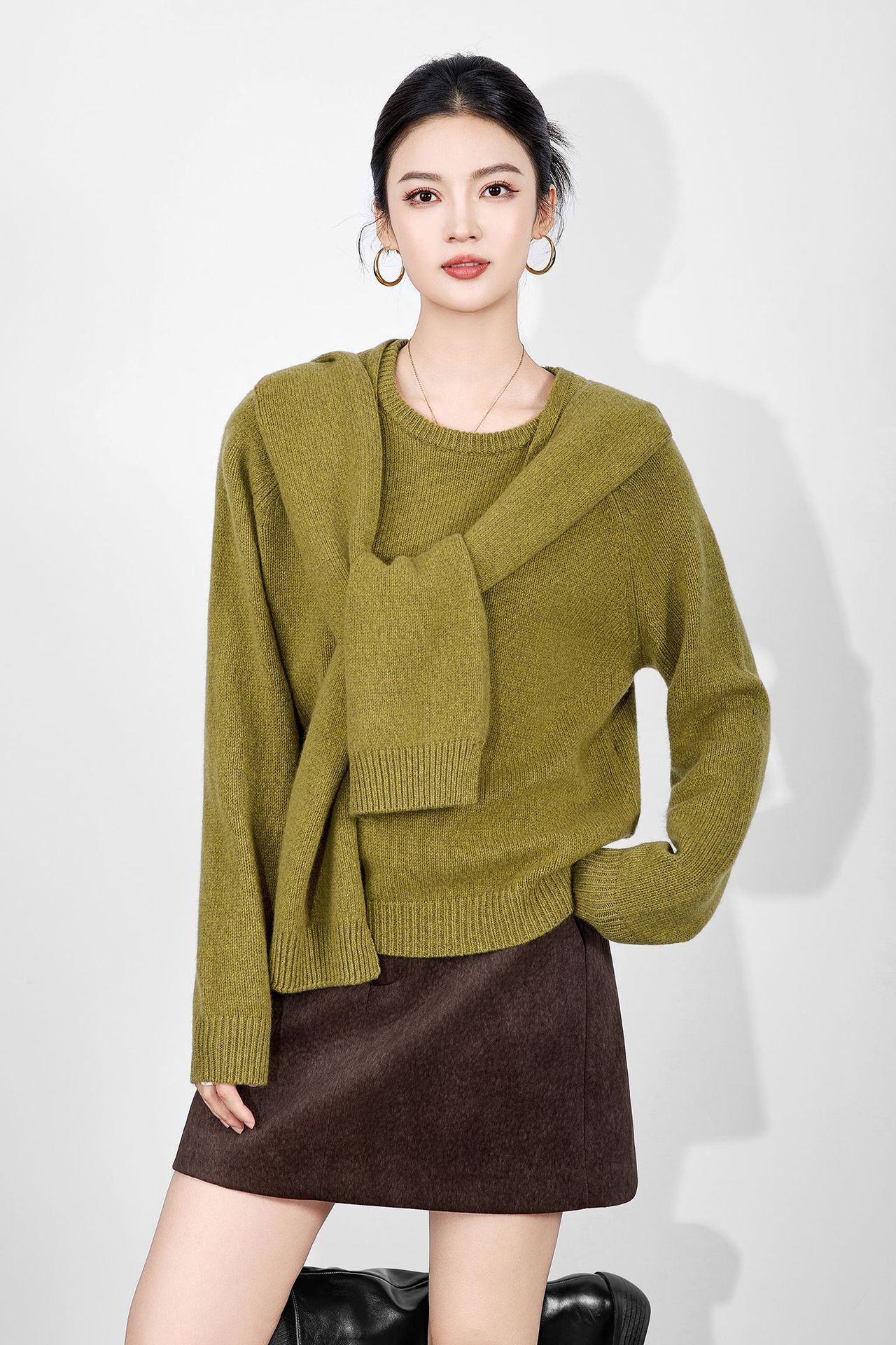 100% Merino Wool Sweaters For Women 2025 Winter Warm Knitted Woolen Pullovers Loose Tops Woman Solid Fashion Sweater With Scarf