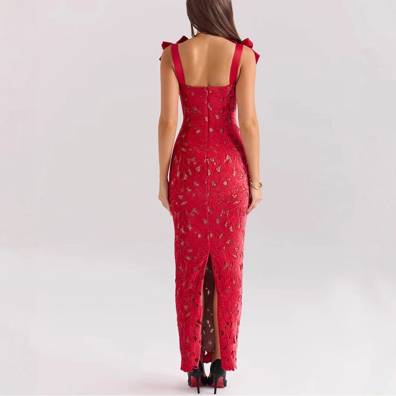 Spring Summer New Style Lace Butterfly Knot Bodycon Dress Casual Holiday Party Women's Dress