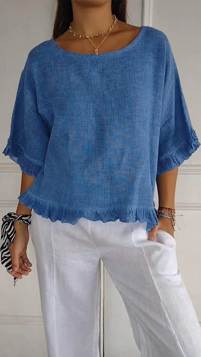 Lady Casual Solid T Shirt Fashion O-Neck Short Sleeve Pullover Loose Top T-Shirt for Women Elegant Office Women Clothes Summer